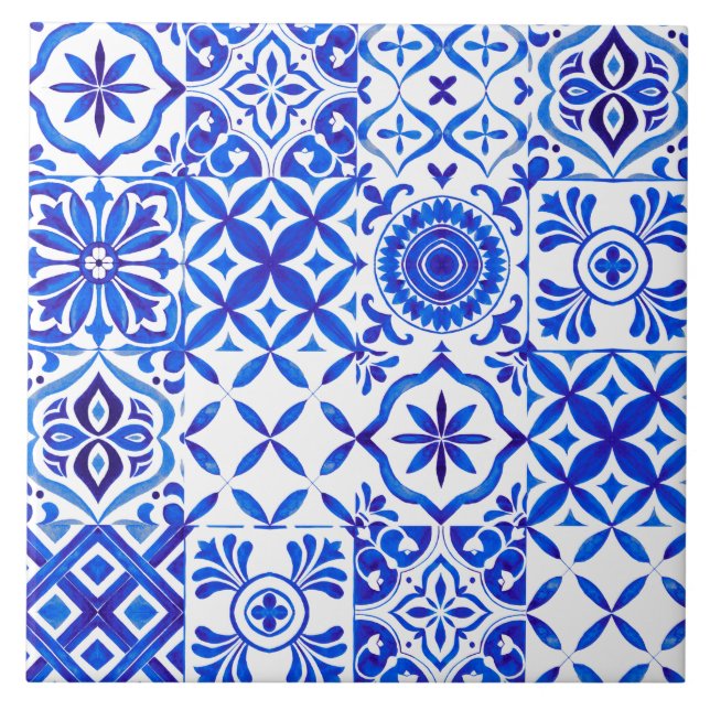 Dekorative rote Azulejo-Fliesen-Patchwork-Muster Fliese (Vorderseite)