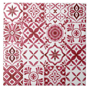 Dekorative rote Azulejo-Fliesen-Patchwork-Muster Fliese
