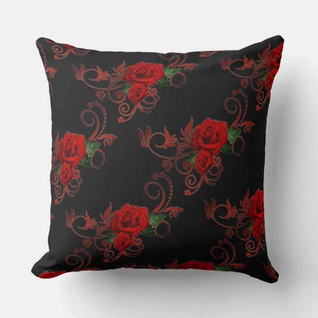 Dekorative Rote Rosen Muster rot und schwarz Kisse Kissen (Vorderseite)