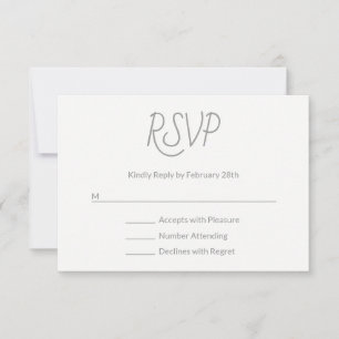 Dekorative Schrift Modern Grau und Weiß RSVP Karte