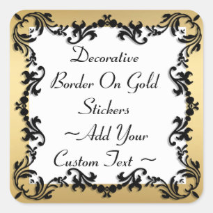 Dekorative schwarze Grenze auf Gold-Aufkleber Quadratischer Aufkleber