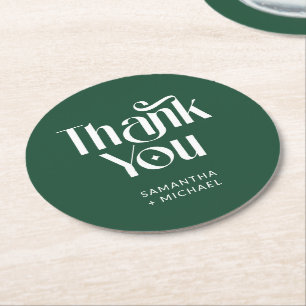 Dekorative Serif Deep Pine Hochzeits-Dankeschön Runder Pappuntersetzer