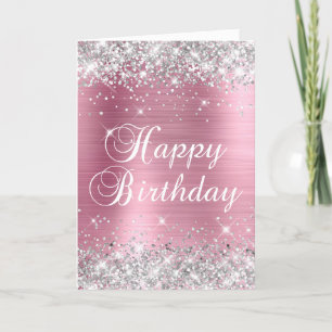 Dekorative Silver Glitzer Pink Foil Happy Birthday Karte