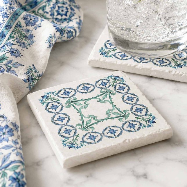 Dekorative Steinuntersetzer für Getränke (Decorative stone coasters for drinks in shades of blue and teal)