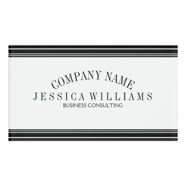 Dekorative Streifen in schwarz auf weißen Streifen Namenschild (Vorderseite)