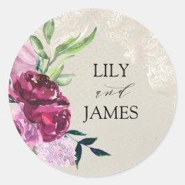 Dekorative Taube, grau & wein & rosa Rosen Hochzei Runder Aufkleber