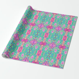 Dekorative Tealgrüne und Hot-Pink-Dahlie Geschenkpapier