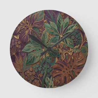 Dekorative tropische Monstera-Blätter Purpurgrün Runde Wanduhr