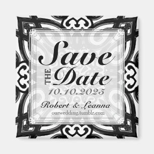 Dekorative Twin Hearts Save the Date Schwarz-weiß Magnet