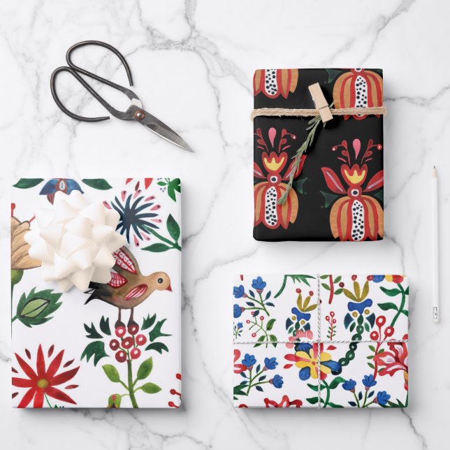 Dekorative ukrainische Blume Geschenkpapier Set (Vorderseite)