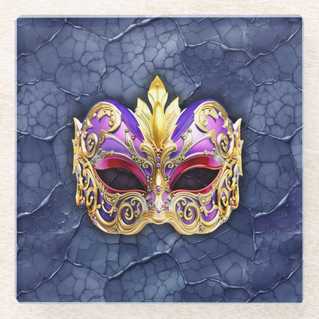 Dekorative Venezianische Maske auf der texturierte Glasuntersetzer (Vorderseite)