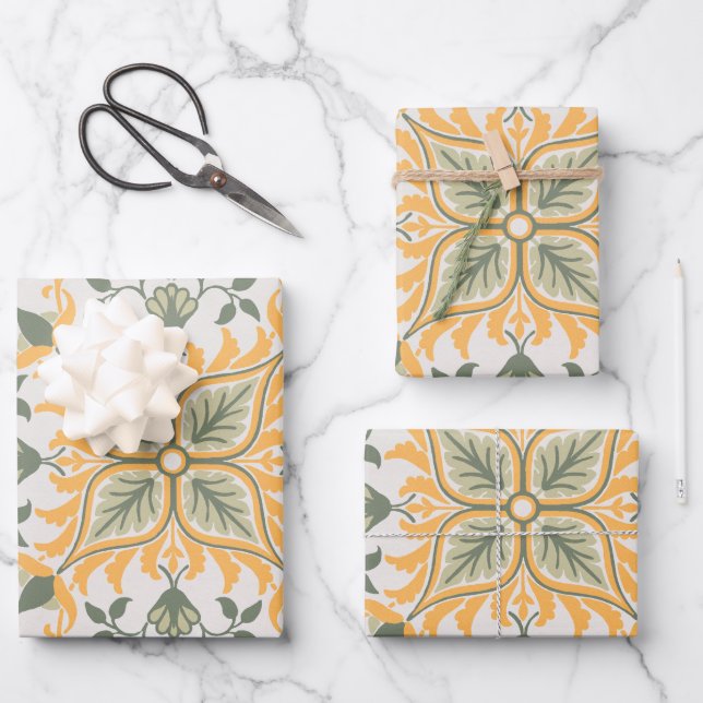 Dekorative Vintage Blumenweine Geschenkpapier Set (Vorderseite)