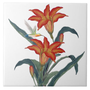 Dekorative Vintage-Orange-Taglilienblüte  Fliese