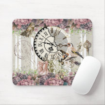 Dekorative Vintage-Uhr Blumen und Vögel rosa