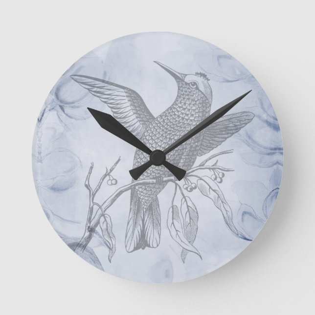 Dekorative Vogelkunst Kalligrafie Runde Wanduhr (Vorderseite)