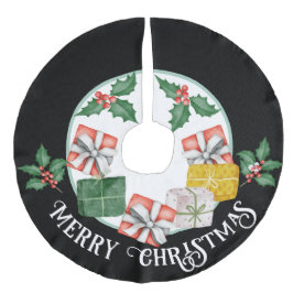 Dekorative Weihnachtskopie mit Geschenken & Holly Leinenimitat Weihnachtsbaumdecke