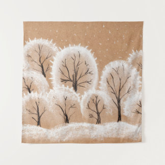 Dekorative weiße Bäume. Winterzweige. Eine Hand Wandteppich