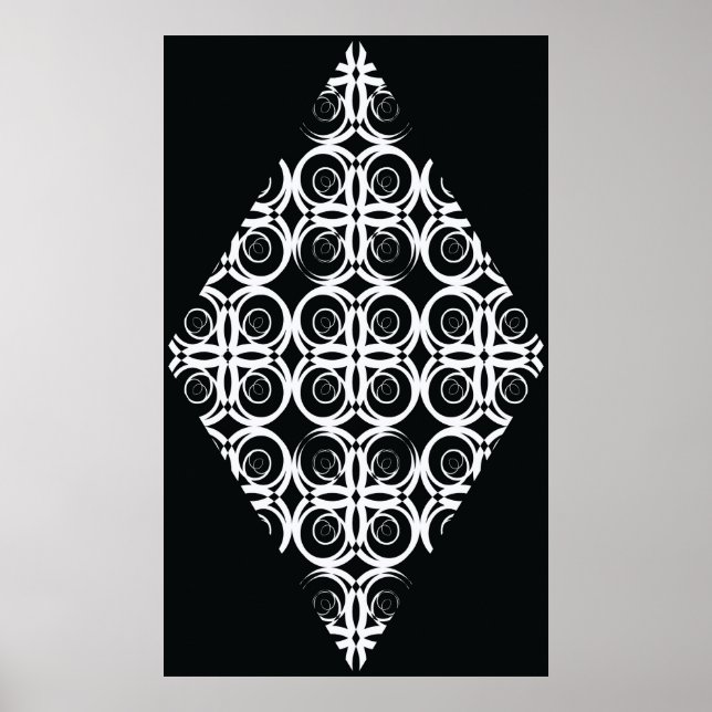dekorative weiße Raute auf schwarzem Hintergrund Poster (Vorne)