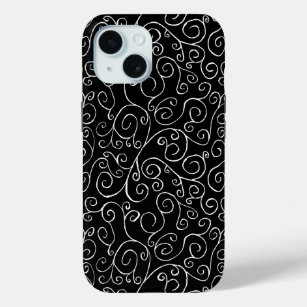 Dekorative weiße Scrolling-Kurven auf schwarz Case-Mate iPhone Hülle