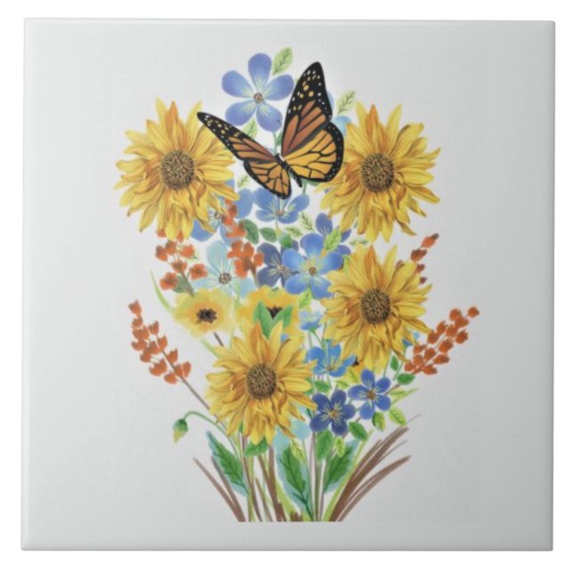Dekorative Wildblume Bouquet und Butterfly Fliese (Vorderseite)