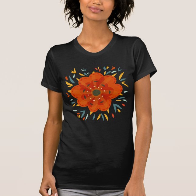 Dekorative wunderliche orange Blume T-Shirt (Vorderseite)