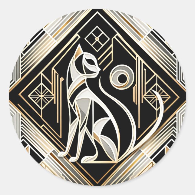 Dekorativer Abstrakter Schwarzer Katzenaufkleber Runder Aufkleber (Vorderseite)