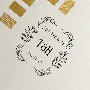Dekorativer Art Deco Holz-Monogramm Save The Date  Gummistempel