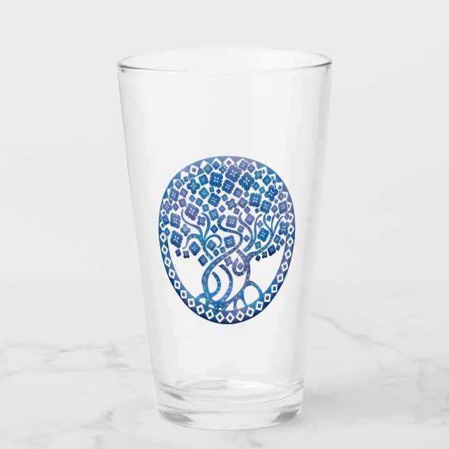 Dekorativer blauer Baum des Lebens Glas (Vorderseite)