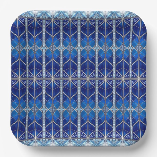 Dekorativer blauer Papier-Teller Pappteller (Vorderseite)