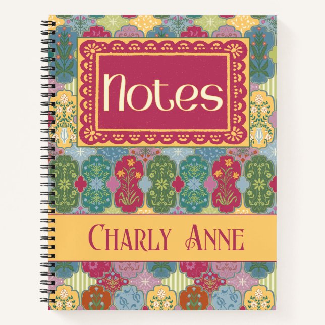 Dekorativer Blumen-Ticket-Patchwork-Volkskunst Notizbuch (Vorderseite)