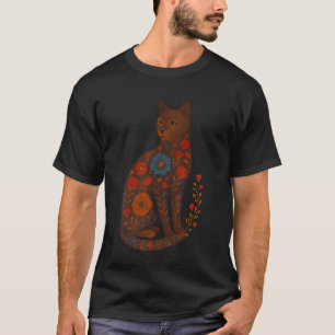 Dekorativer Blumenkatzen-Kunstdruck T-Shirt