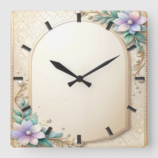 Dekorativer Blumenrahmen mit Perlen Wanduhr (Vorderseite)