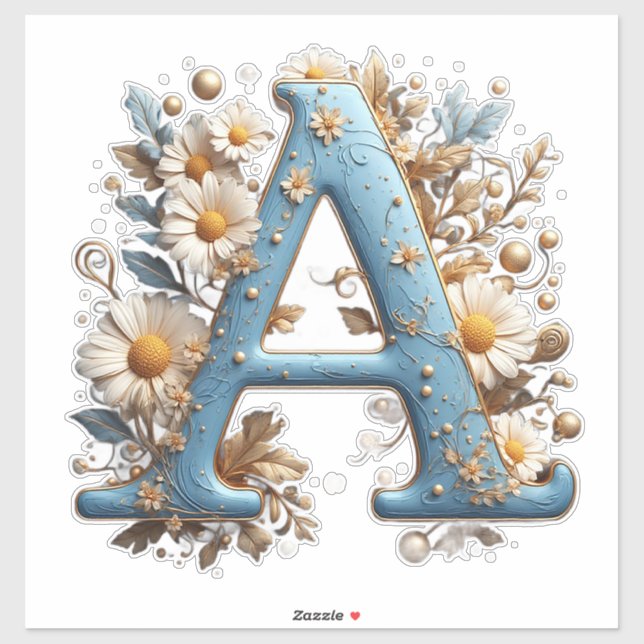 Dekorativer Buchstabe A mit blauem Emaille Aufkleber (Blatt)