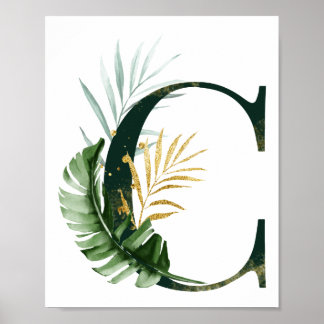 Dekorativer Buchstabe C mit tropischen Blätter Pos Poster