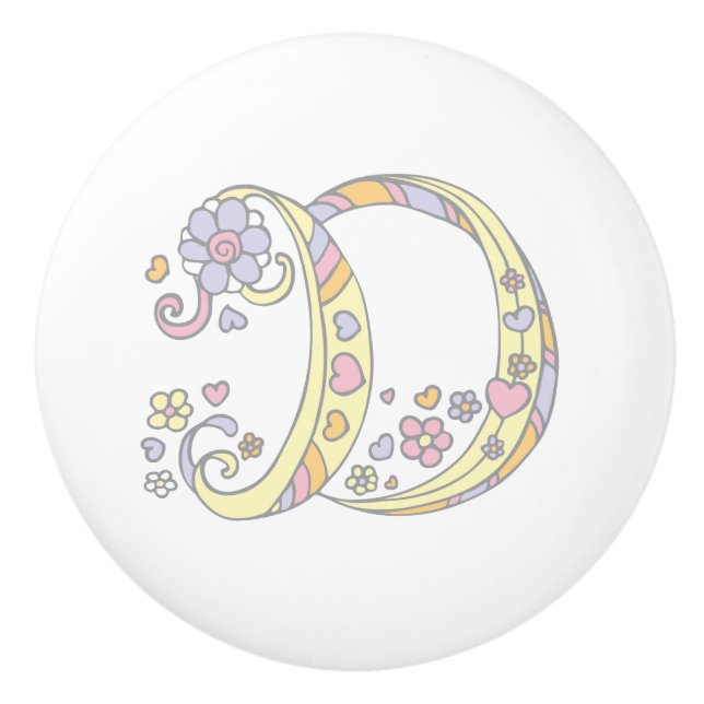 Dekorativer Buchstabe D, Monogramm-Handgriff, Druc Keramikknauf (Vorderseite)