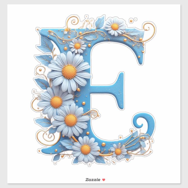Dekorativer Buchstabe E mit blauem Email Aufkleber (Blatt)