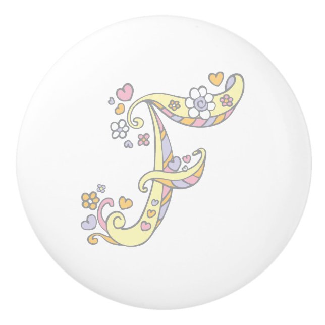 Dekorativer Buchstabe F-Monogramm-Griffknopf Keramikknauf (Vorderseite)