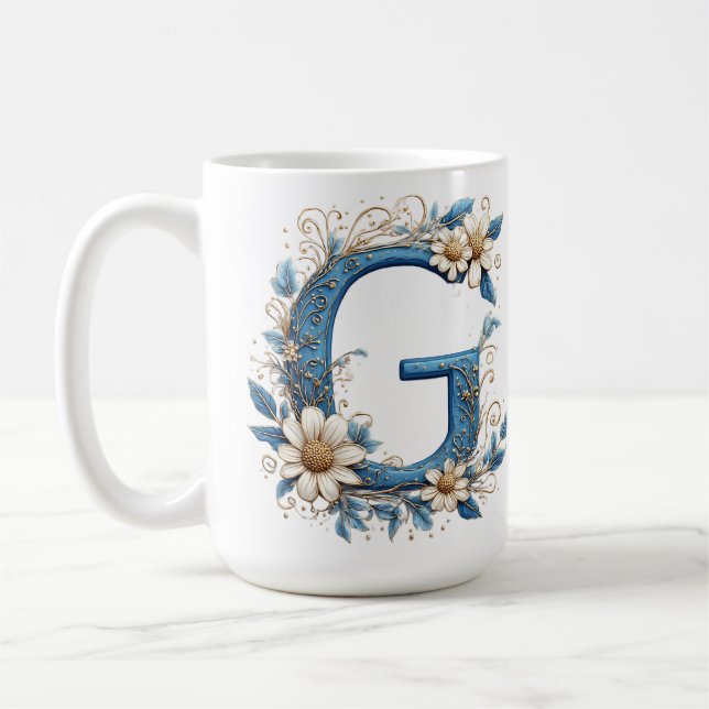 Dekorativer Buchstabe G mit blauem Emaille Kaffeetasse (Links)