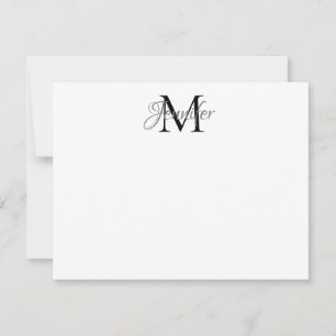 Dekorativer Damast Schwarz und Grau Monogramm Mitteilungskarte
