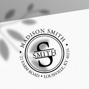 Dekorativer Familienname-Kreis-Monogramm-Adresse Permastempel