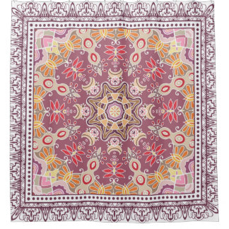 Dekorativer, farbenfroher Dekor auf weißem Hinterg Duschvorhang