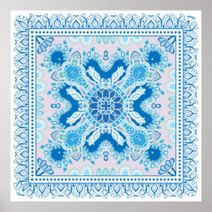 Dekorativer, farbenfroher Dekor auf weißem Hinterg Poster