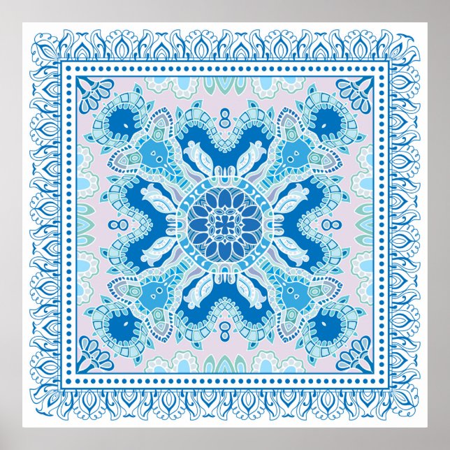 Dekorativer, farbenfroher Dekor auf weißem Hinterg Poster (Vorne)