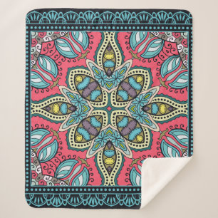 Dekorativer, farbenfroher Ornament auf schwarzem H Sherpadecke