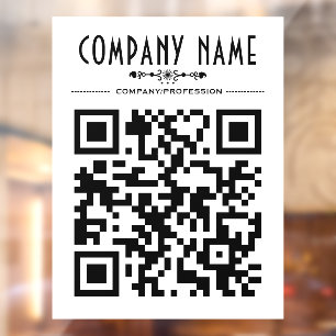 Dekorativer Firmenname und QR-Code Fensteraufkleber
