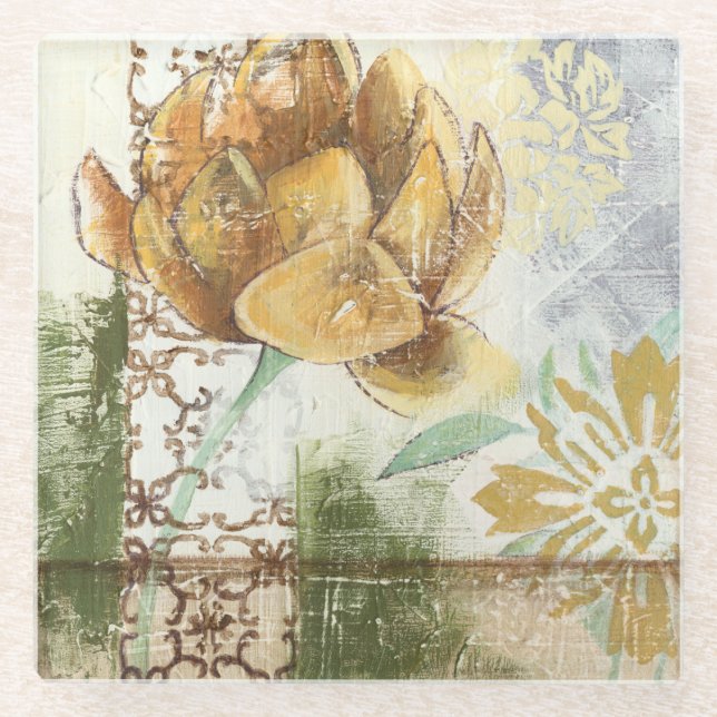 Dekorativer Fresko-Entwurf mit Kugel-Blume Glasuntersetzer (Vorderseite)