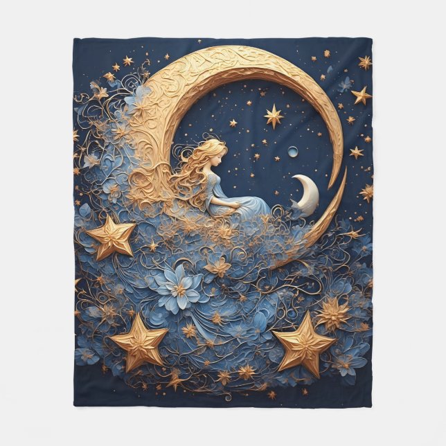 Dekorativer Golden Crescent Moon Fleecedecke (Vorderseite)