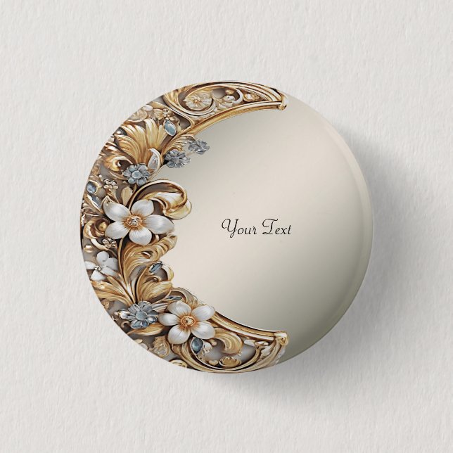 Dekorativer goldener weißer Blumenknopf Button (Vorderseite)