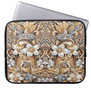 Dekorativer goldweißer, floraler Laptop-Sieb Laptopschutzhülle