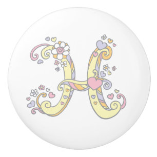 Dekorativer H-Monogramm-Handgriff mit Druckknopf Keramikknauf